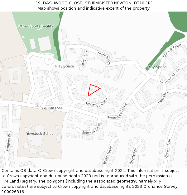 19, DASHWOOD CLOSE, STURMINSTER NEWTON, DT10 1PF: Location map and indicative extent of plot