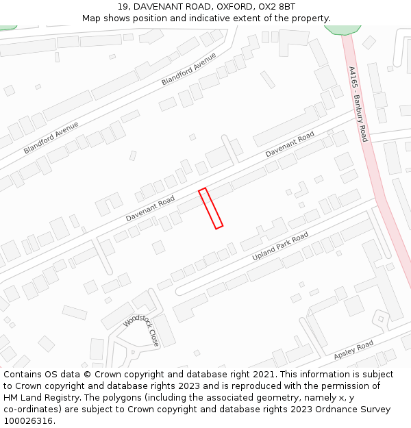 19, DAVENANT ROAD, OXFORD, OX2 8BT: Location map and indicative extent of plot
