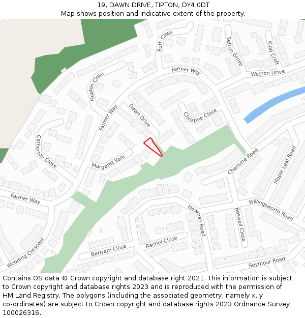 19, DAWN DRIVE, TIPTON, DY4 0DT: Location map and indicative extent of plot