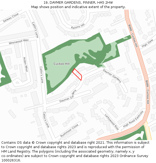 19, DAYMER GARDENS, PINNER, HA5 2HW: Location map and indicative extent of plot