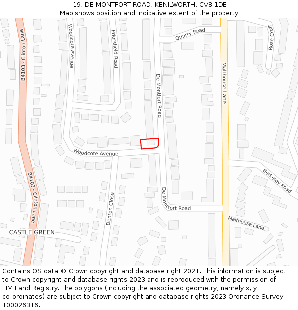 19, DE MONTFORT ROAD, KENILWORTH, CV8 1DE: Location map and indicative extent of plot