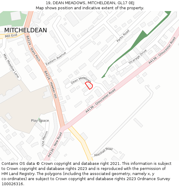 19, DEAN MEADOWS, MITCHELDEAN, GL17 0EJ: Location map and indicative extent of plot