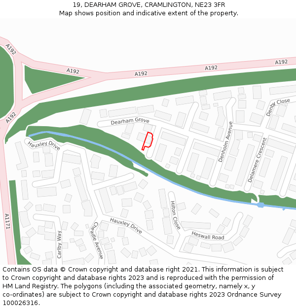 19, DEARHAM GROVE, CRAMLINGTON, NE23 3FR: Location map and indicative extent of plot
