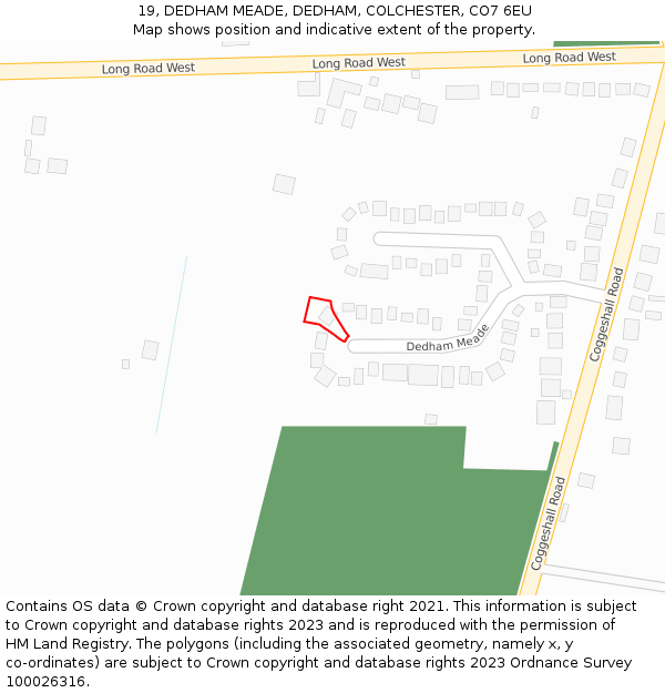 19, DEDHAM MEADE, DEDHAM, COLCHESTER, CO7 6EU: Location map and indicative extent of plot