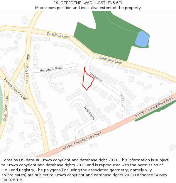 19, DEEPDENE, WADHURST, TN5 6EL: Location map and indicative extent of plot