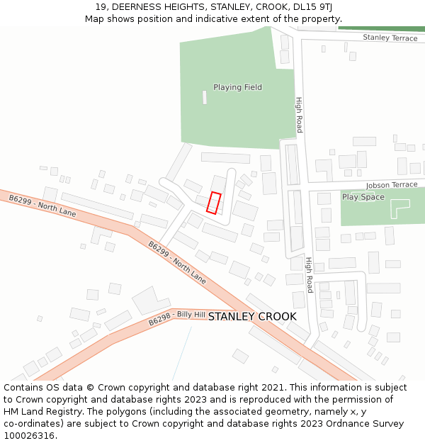 19, DEERNESS HEIGHTS, STANLEY, CROOK, DL15 9TJ: Location map and indicative extent of plot