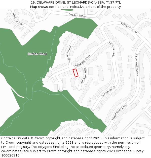 19, DELAWARE DRIVE, ST LEONARDS-ON-SEA, TN37 7TL: Location map and indicative extent of plot