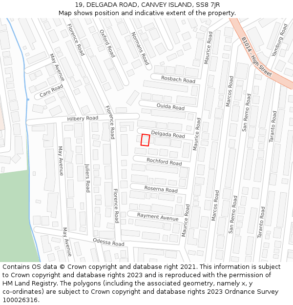 19, DELGADA ROAD, CANVEY ISLAND, SS8 7JR: Location map and indicative extent of plot