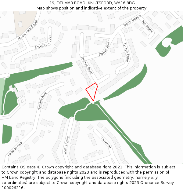 19, DELMAR ROAD, KNUTSFORD, WA16 8BG: Location map and indicative extent of plot