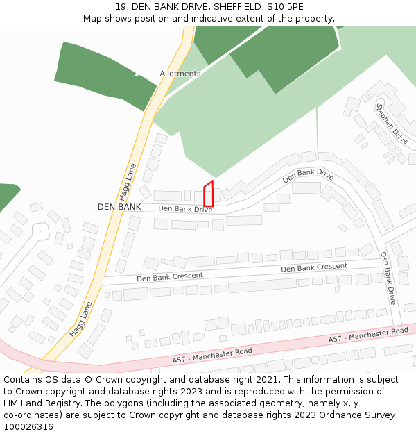 19, DEN BANK DRIVE, SHEFFIELD, S10 5PE: Location map and indicative extent of plot