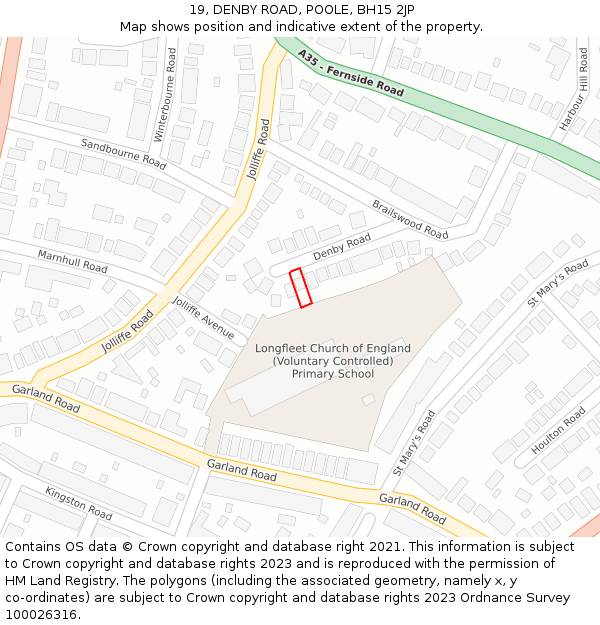 19, DENBY ROAD, POOLE, BH15 2JP: Location map and indicative extent of plot