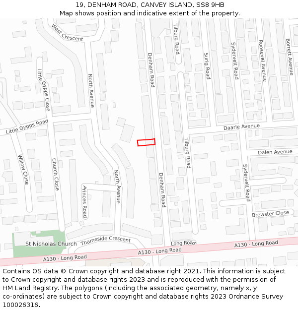 19, DENHAM ROAD, CANVEY ISLAND, SS8 9HB: Location map and indicative extent of plot