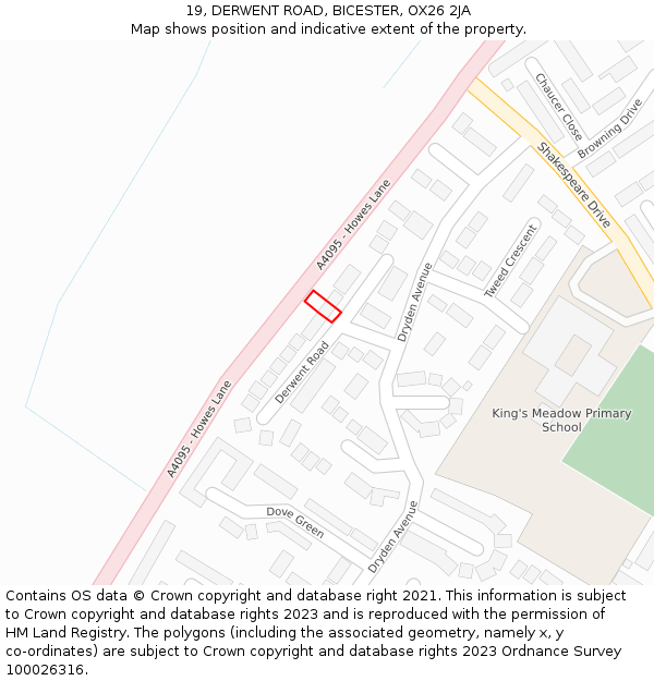 19, DERWENT ROAD, BICESTER, OX26 2JA: Location map and indicative extent of plot