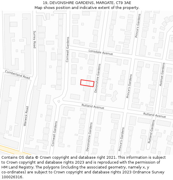 19, DEVONSHIRE GARDENS, MARGATE, CT9 3AE: Location map and indicative extent of plot