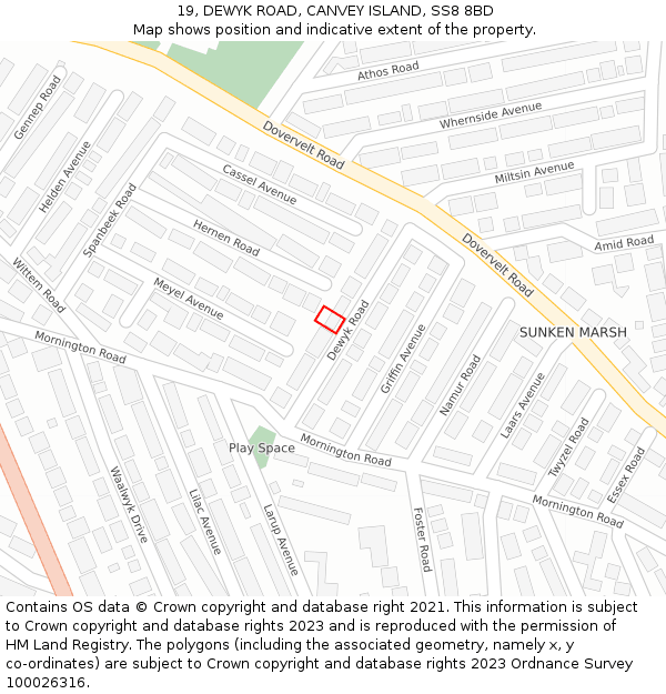 19, DEWYK ROAD, CANVEY ISLAND, SS8 8BD: Location map and indicative extent of plot