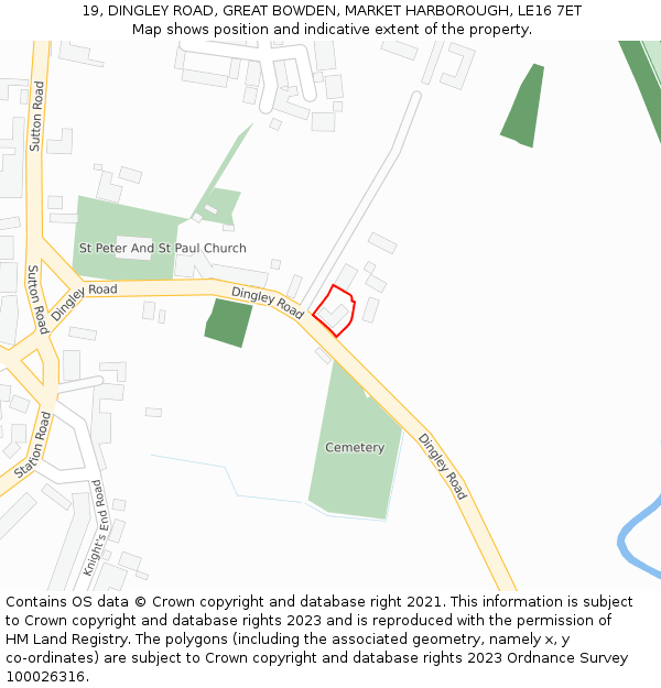 19, DINGLEY ROAD, GREAT BOWDEN, MARKET HARBOROUGH, LE16 7ET: Location map and indicative extent of plot