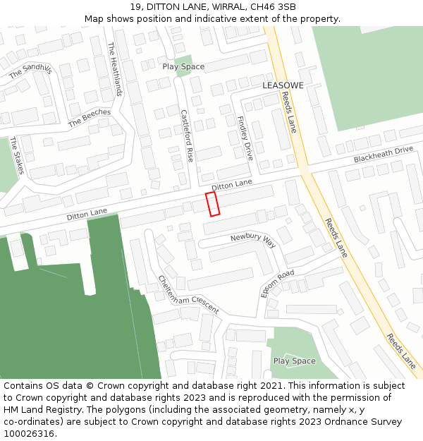 19, DITTON LANE, WIRRAL, CH46 3SB: Location map and indicative extent of plot