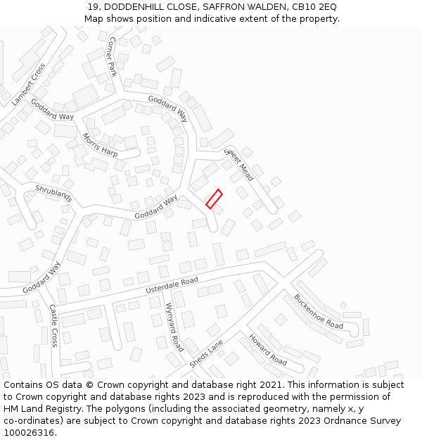 19, DODDENHILL CLOSE, SAFFRON WALDEN, CB10 2EQ: Location map and indicative extent of plot