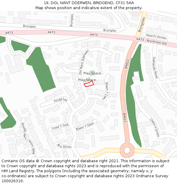 19, DOL NANT DDERWEN, BRIDGEND, CF31 5AA: Location map and indicative extent of plot