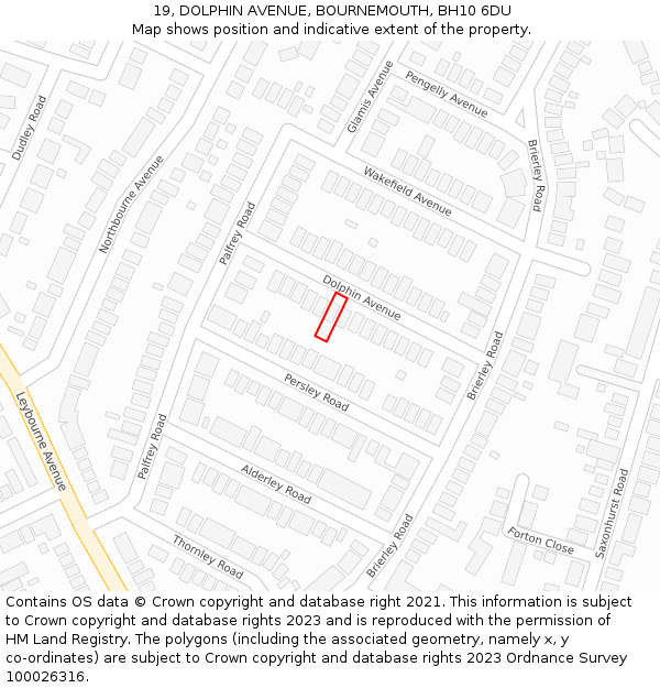 19, DOLPHIN AVENUE, BOURNEMOUTH, BH10 6DU: Location map and indicative extent of plot