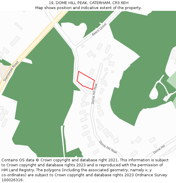 19, DOME HILL PEAK, CATERHAM, CR3 6EH: Location map and indicative extent of plot