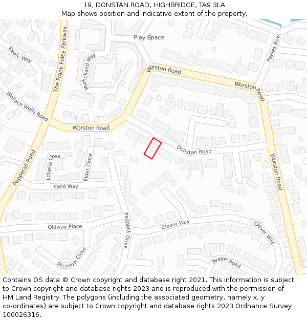 19, DONSTAN ROAD, HIGHBRIDGE, TA9 3LA: Location map and indicative extent of plot