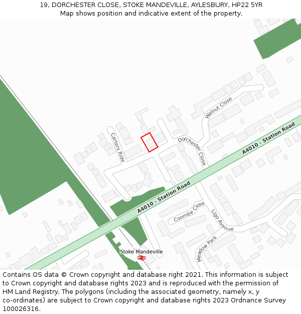 19, DORCHESTER CLOSE, STOKE MANDEVILLE, AYLESBURY, HP22 5YR: Location map and indicative extent of plot