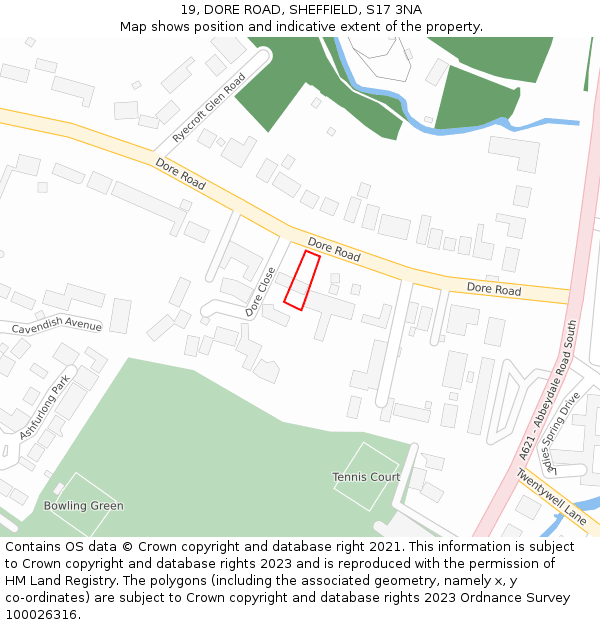 19, DORE ROAD, SHEFFIELD, S17 3NA: Location map and indicative extent of plot
