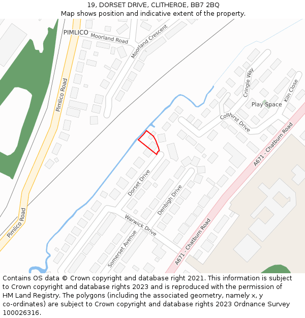 19, DORSET DRIVE, CLITHEROE, BB7 2BQ: Location map and indicative extent of plot
