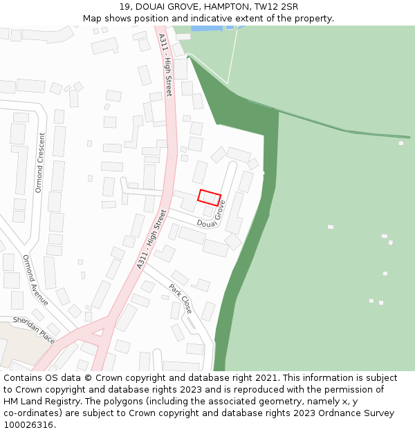 19, DOUAI GROVE, HAMPTON, TW12 2SR: Location map and indicative extent of plot