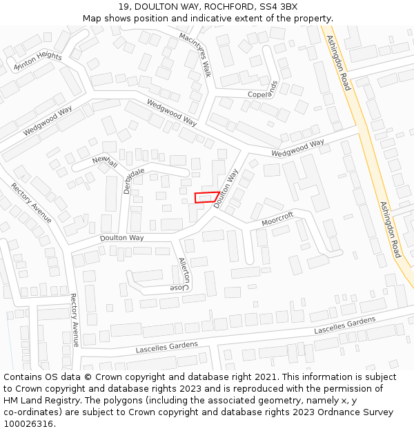 19, DOULTON WAY, ROCHFORD, SS4 3BX: Location map and indicative extent of plot