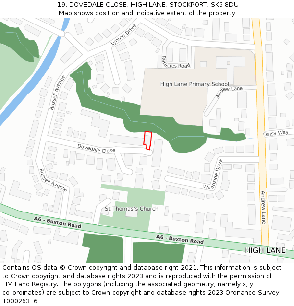 19, DOVEDALE CLOSE, HIGH LANE, STOCKPORT, SK6 8DU: Location map and indicative extent of plot
