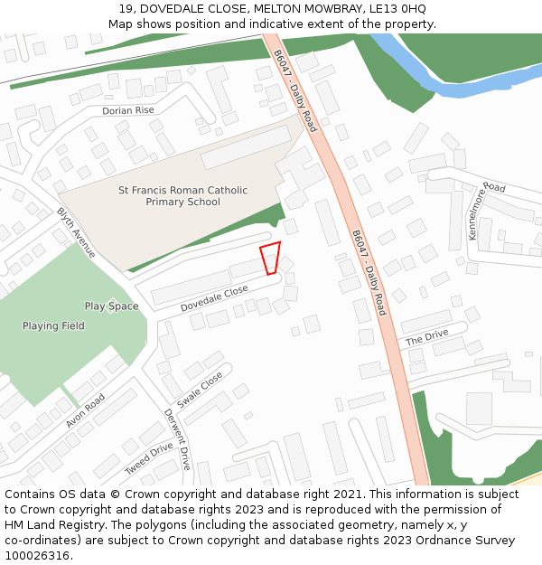 19, DOVEDALE CLOSE, MELTON MOWBRAY, LE13 0HQ: Location map and indicative extent of plot