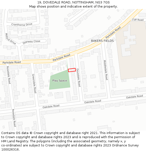 19, DOVEDALE ROAD, NOTTINGHAM, NG3 7GS: Location map and indicative extent of plot