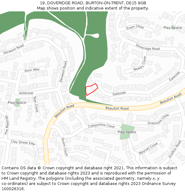 19, DOVERIDGE ROAD, BURTON-ON-TRENT, DE15 9GB: Location map and indicative extent of plot