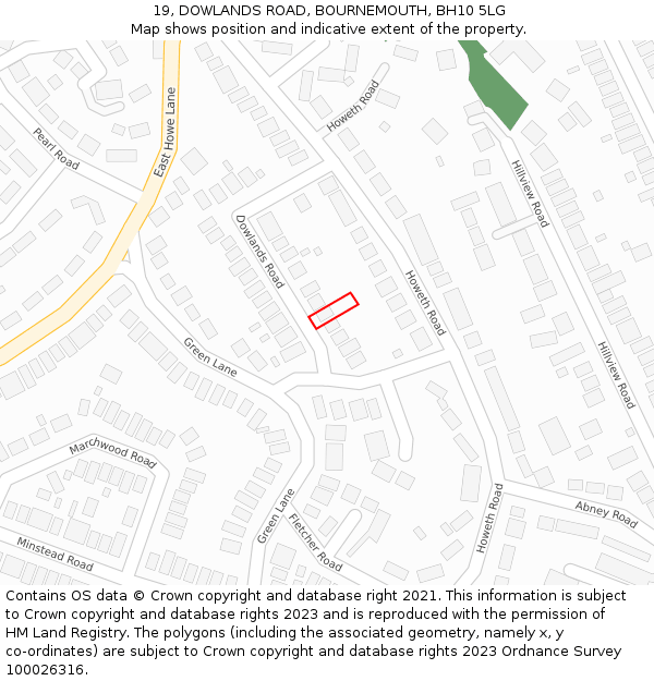 19, DOWLANDS ROAD, BOURNEMOUTH, BH10 5LG: Location map and indicative extent of plot