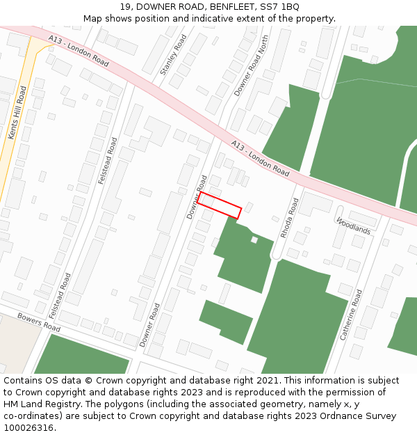 19, DOWNER ROAD, BENFLEET, SS7 1BQ: Location map and indicative extent of plot