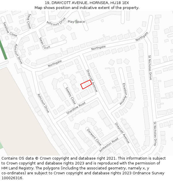 19, DRAYCOTT AVENUE, HORNSEA, HU18 1EX: Location map and indicative extent of plot