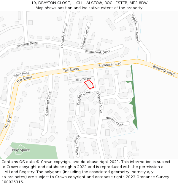 19, DRAYTON CLOSE, HIGH HALSTOW, ROCHESTER, ME3 8DW: Location map and indicative extent of plot