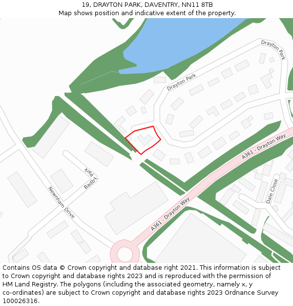 19, DRAYTON PARK, DAVENTRY, NN11 8TB: Location map and indicative extent of plot