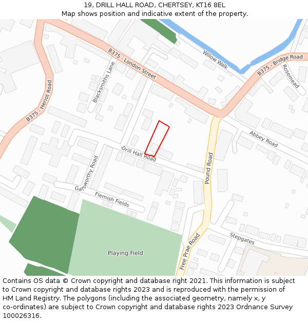 19, DRILL HALL ROAD, CHERTSEY, KT16 8EL: Location map and indicative extent of plot