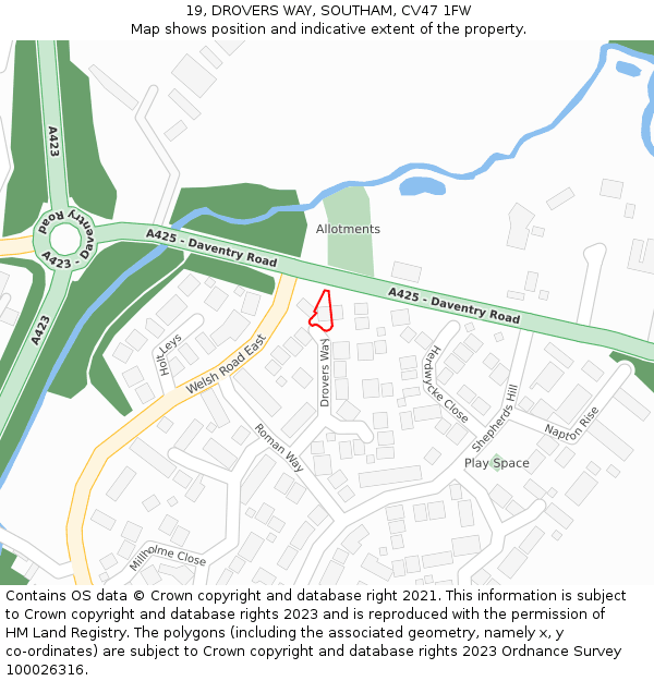 19, DROVERS WAY, SOUTHAM, CV47 1FW: Location map and indicative extent of plot