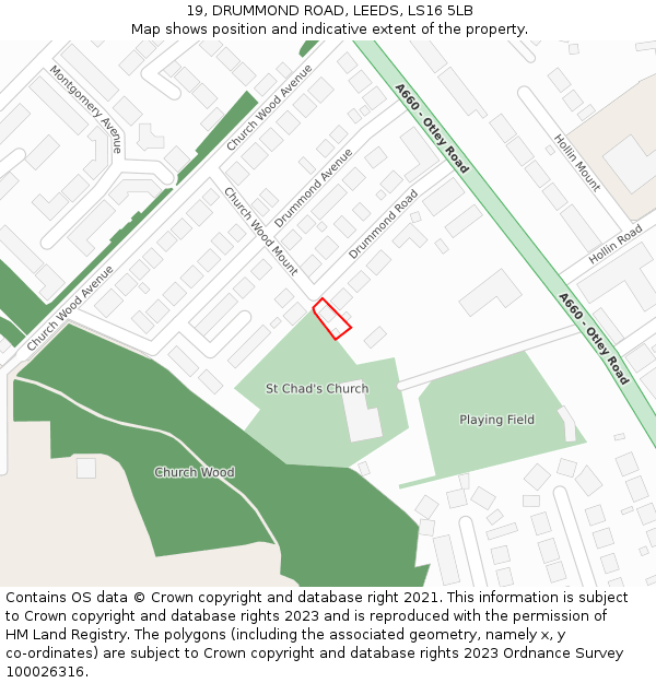 19, DRUMMOND ROAD, LEEDS, LS16 5LB: Location map and indicative extent of plot