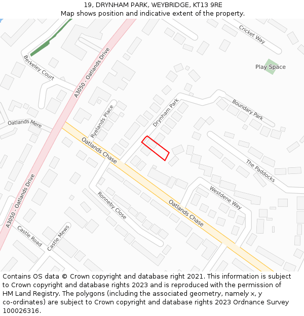 19, DRYNHAM PARK, WEYBRIDGE, KT13 9RE: Location map and indicative extent of plot