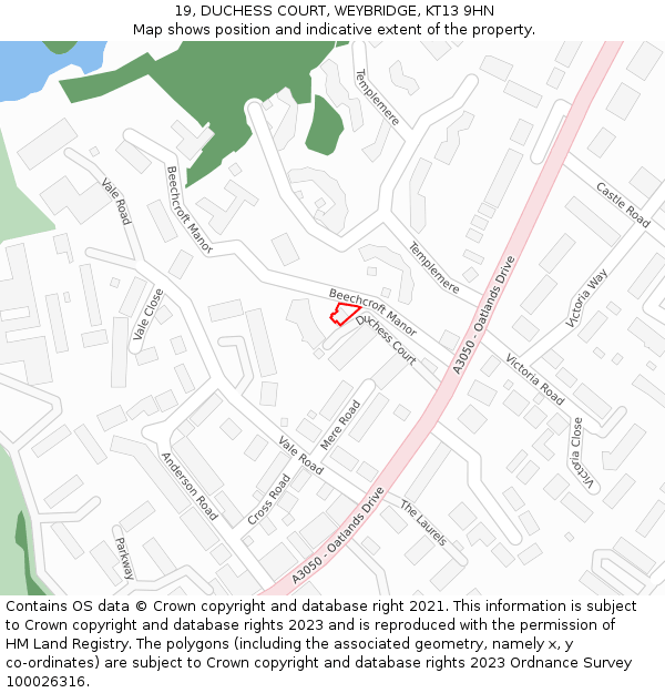 19, DUCHESS COURT, WEYBRIDGE, KT13 9HN: Location map and indicative extent of plot