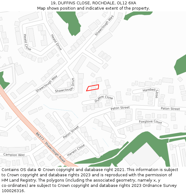 19, DUFFINS CLOSE, ROCHDALE, OL12 6XA: Location map and indicative extent of plot