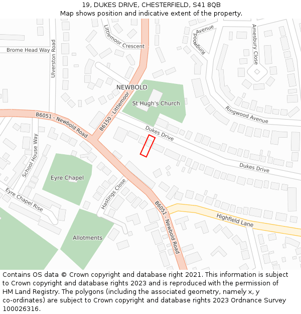 19, DUKES DRIVE, CHESTERFIELD, S41 8QB: Location map and indicative extent of plot