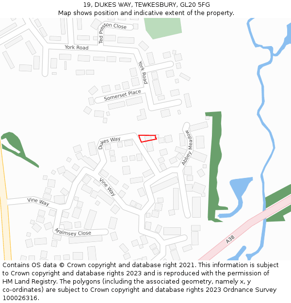 19, DUKES WAY, TEWKESBURY, GL20 5FG: Location map and indicative extent of plot