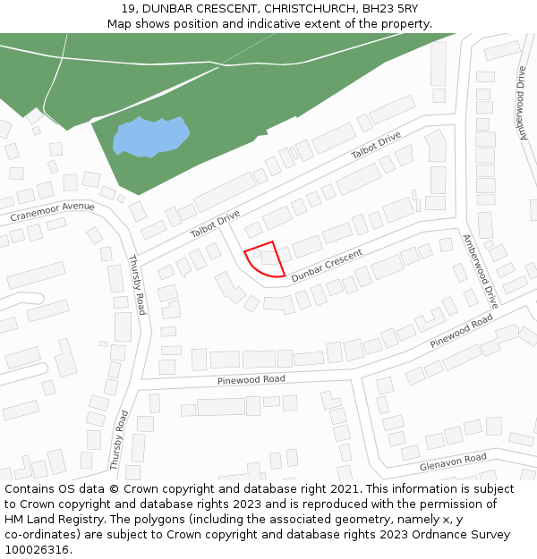 19, DUNBAR CRESCENT, CHRISTCHURCH, BH23 5RY: Location map and indicative extent of plot