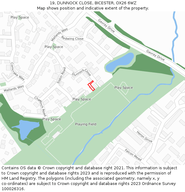 19, DUNNOCK CLOSE, BICESTER, OX26 6WZ: Location map and indicative extent of plot